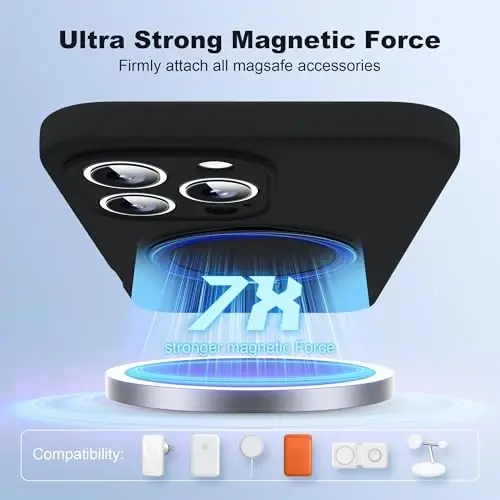 SKYLMW iPhone 16 Pro uchun mo'ljallangan g'ilof, magnitli ko'rinmas stendga ega, Mag-Safe bilan mos, harbiy standartlarda tushishga chidamli, zarbaga bardoshli silikon telefon g'iloflari ayollar va erkaklar uchun 6,3 dyuym, qora - 3