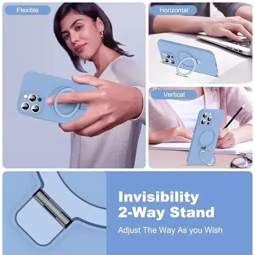 SKYLMW iPhone 16 Pro uchun mo'ljallangan g'ilof, magnitli ko'rinmas tayanchga ega, Mag-Safe bilan mos keladi, harbiy standartlarda zarbaga chidamli silikon telefon g'iloflari ayollar va erkaklar uchun 6.3'', ko'k - SKYLMW (1)