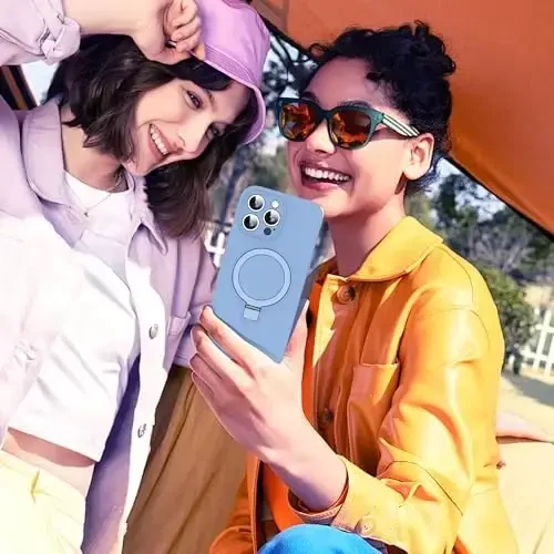 SKYLMW iPhone 16 Pro uchun mo'ljallangan g'ilof, magnitli ko'rinmas tayanchga ega, Mag-Safe bilan mos keladi, harbiy standartlarda zarbaga chidamli silikon telefon g'iloflari ayollar va erkaklar uchun 6.3'', ko'k - 6