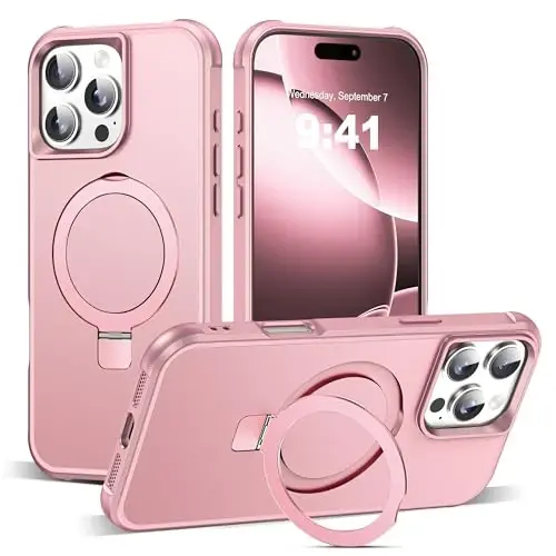 SKYLMW iPhone 16 Pro uchun mos keladigan g'ilof, ko'rinmas magnit O-Ring stendli, harbiy standartdagi g'ilof iPhone 16 Pro 6.3