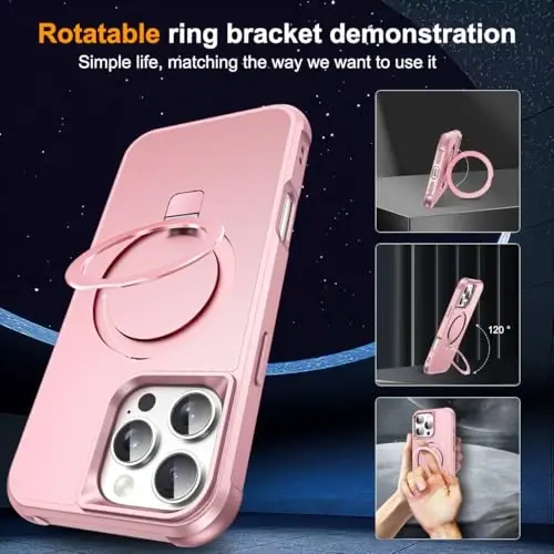 SKYLMW iPhone 16 Pro uchun mos keladigan g'ilof, ko'rinmas magnit O-Ring stendli, harbiy standartdagi g'ilof iPhone 16 Pro 6.3