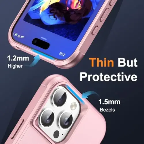 SKYLMW iPhone 16 Pro uchun mos keladigan g'ilof, ko'rinmas magnit O-Ring stendli, harbiy standartdagi g'ilof iPhone 16 Pro 6.3