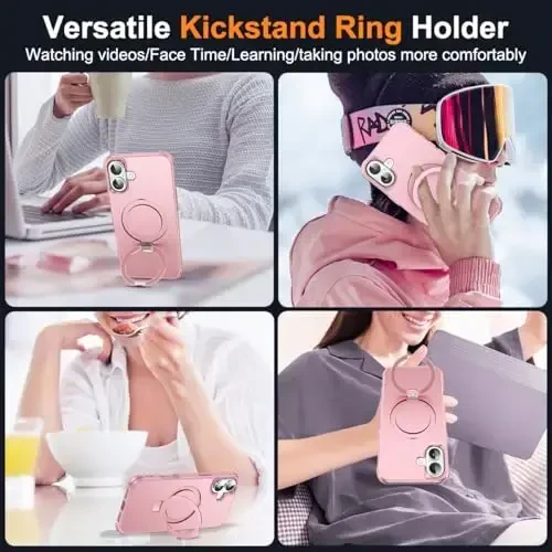 SKYLMW iPhone 16 uchun g'ilof, ko'rinmas magnit O-Ring stendli, harbiy standartdagi iPhone 16 6.1