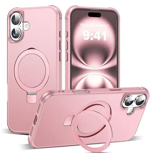 SKYLMW iPhone 16 uchun g'ilof, ko'rinmas magnit O-Ring stendli, harbiy standartdagi iPhone 16 6.1