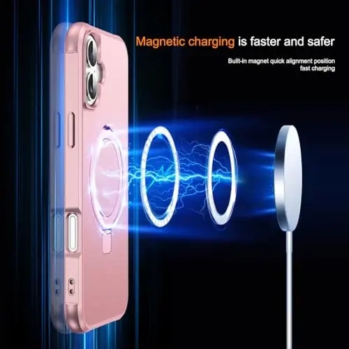 SKYLMW iPhone 16 uchun g'ilof, ko'rinmas magnit O-Ring stendli, harbiy standartdagi iPhone 16 6.1