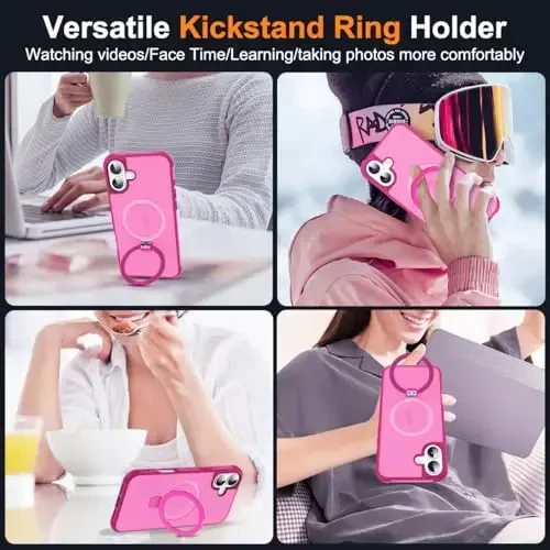 SKYLMW iPhone 16 uchun g'ilof, ko'rinmas magnit O-Ring stendli, harbiy standartdagi yarim shaffof g'ilof iPhone 16 6.1