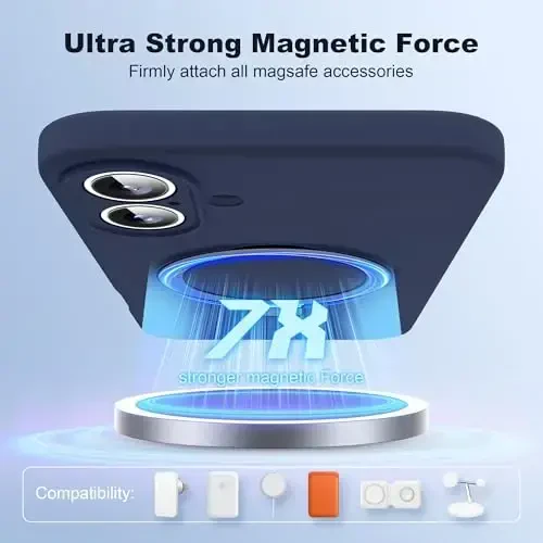 SKYLMW iPhone 16 uchun mo'ljallangan g'ilof, magnitli ko'rinmas stend bilan, Mag-Safe bilan mos, harbiy sinovdan o'tgan zarbaga chidamli silikon telefon g'iloflari ayollar va erkaklar uchun 6.1'', to'q ko'k - 3