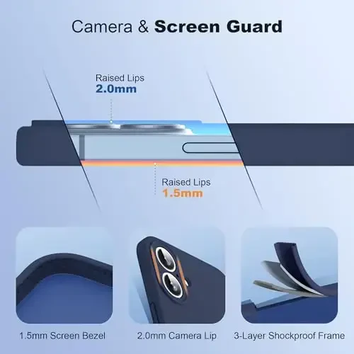 SKYLMW iPhone 16 uchun mo'ljallangan g'ilof, magnitli ko'rinmas stend bilan, Mag-Safe bilan mos, harbiy sinovdan o'tgan zarbaga chidamli silikon telefon g'iloflari ayollar va erkaklar uchun 6.1'', to'q ko'k - 4