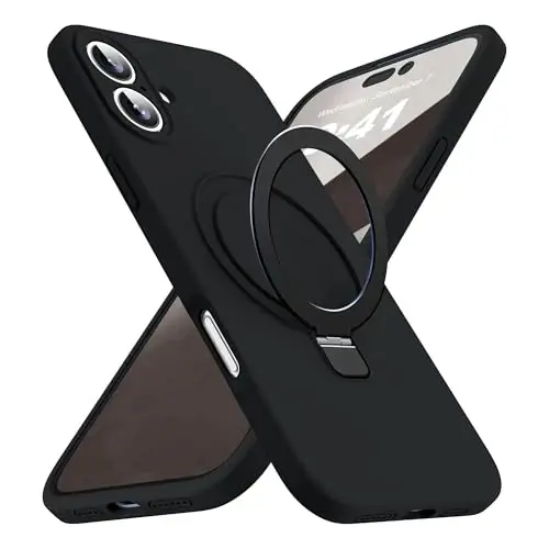 SKYLMW iPhone 16 uchun mo‘ljallangan, magnitli ko‘rinmas stendli, Mag-Safe bilan mos, harbiy darajadagi zarbga chidamli, silikon g‘ilof, ayollar va erkaklar uchun, 6.1 dyuym, Qora 251009 - 1
