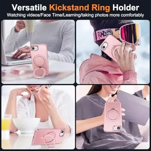 SKYLMW iPhone 16E bilan mos keladigan, ko'rinmas magnit O-Ring stendli, harbiy darajadagi iPhone 16E 6.1