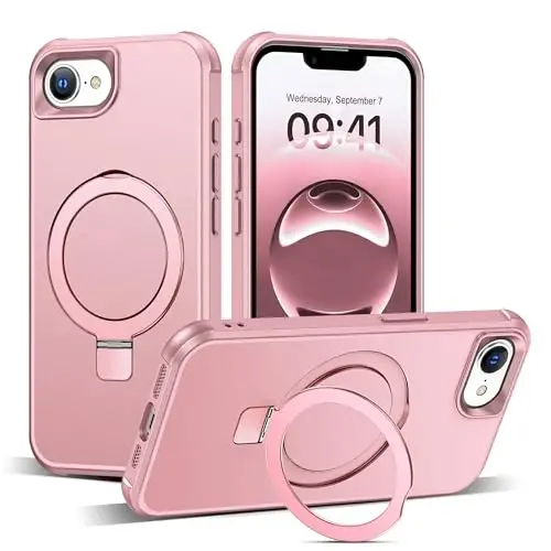 SKYLMW iPhone 16E bilan mos keladigan, ko'rinmas magnit O-Ring stendli, harbiy darajadagi iPhone 16E 6.1