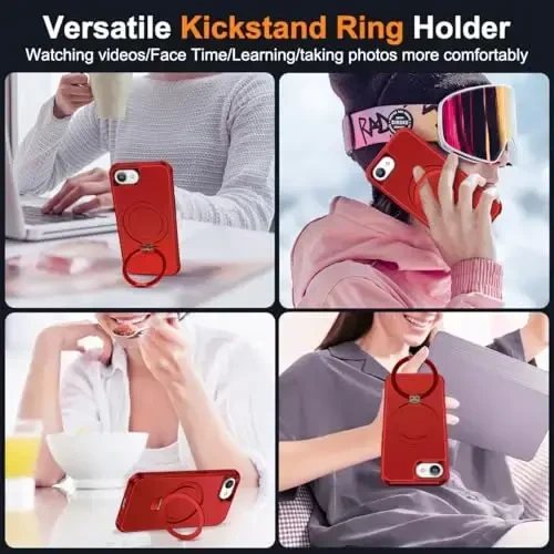 SKYLMW iPhone 16E bilan mos keluvchi, ko'rinmas magnit O-Ring stendli, harbiy darajadagi iPhone 16E 6.1