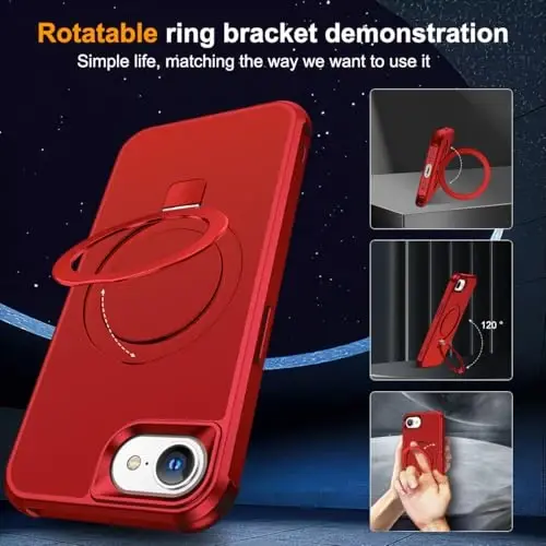 SKYLMW iPhone 16E bilan mos keluvchi, ko'rinmas magnit O-Ring stendli, harbiy darajadagi iPhone 16E 6.1