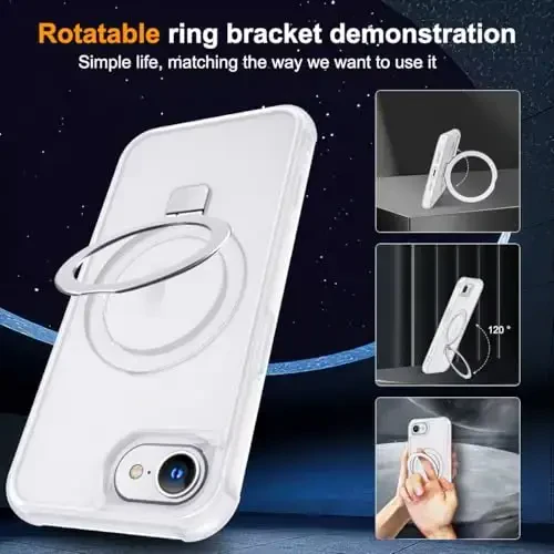 SKYLMW iPhone 16E bilan mos keluvchi, ko'rinmas magnit O-Ring stendli, harbiy darajadagi telefon qutisi iPhone 16E 6.1