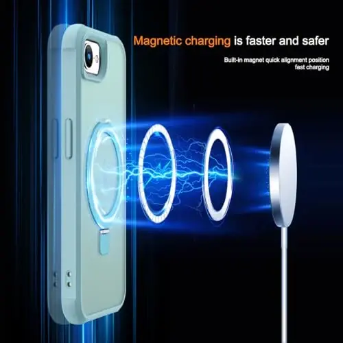 SKYLMW iPhone 16E bilan mos keluvchi, ko'rinmas magnit O-Ring stendli, harbiy darajadagi yarim shaffof g'ilof iPhone 16E 6.1