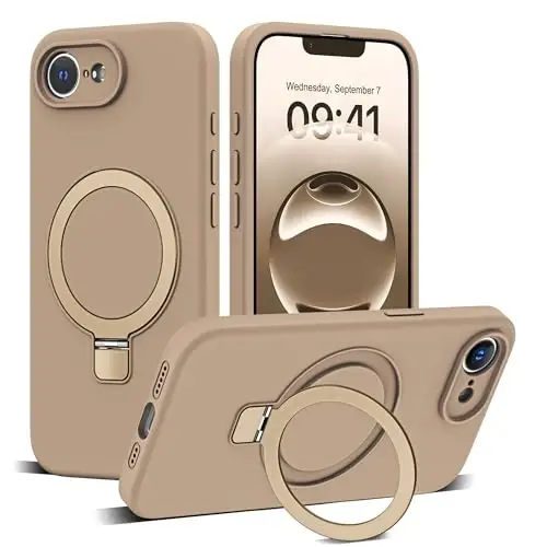 SKYLMW Designed for iPhone 16e Case with Magnetic Invisible Stand Compatible with Mag-Safe Military Drop Tested Shockproof Silicone Phone Cases for Women Men 6.1'', Brown - 1