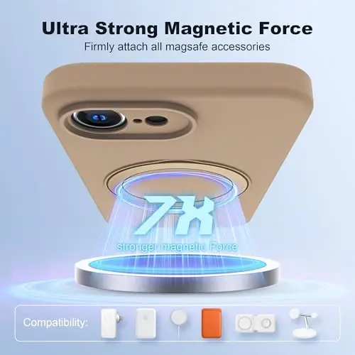 SKYLMW Compatible with iPhone 16e & 17e Case with Magnetic Invisible Stand Compatible with Mag-Safe Military Drop Tested Shockproof Silicone Phone Cases for Women Men 6.1'', Brown - 3