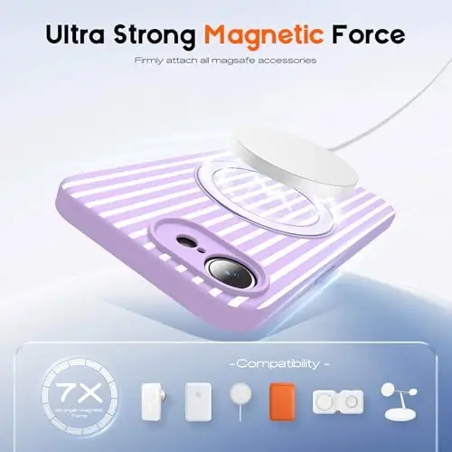 SKYLMW Compatible with iPhone 16E Case with Magnetic Invisible Stand [Compatible with Mag-Safe][Cute Aesthetic Striped Pattern] Silicone 16E Phone Case for Women Men 6.1