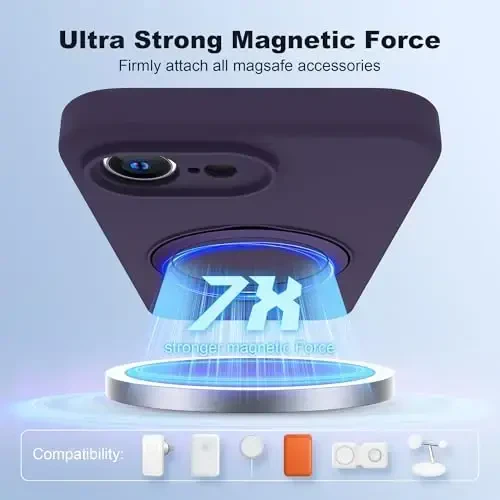 SKYLMW Designed for iPhone 16e Case with Magnetic Invisible Stand Compatible with Mag-Safe Military Drop Tested Shockproof Silicone Phone Cases for Women Men 6.1'', Purple - 3