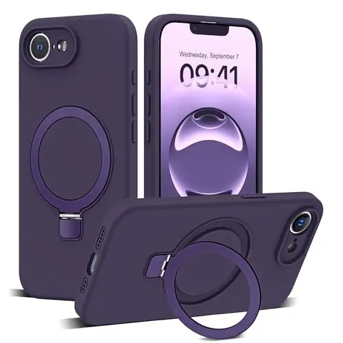SKYLMW Designed for iPhone 16e Case with Magnetic Invisible Stand Compatible with Mag-Safe Military Drop Tested Shockproof Silicone Phone Cases for Women Men 6.1'', Purple - SKYLMW