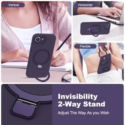 SKYLMW Designed for iPhone 16e Case with Magnetic Invisible Stand Compatible with Mag-Safe Military Drop Tested Shockproof Silicone Phone Cases for Women Men 6.1'', Purple - 2