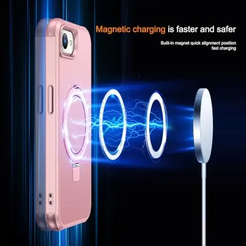 SKYLMW Compatible with iPhone 16E Case with Invisible Magnetic O-Ring Stand Military-Grade Case for iPhone 16E 6.1
