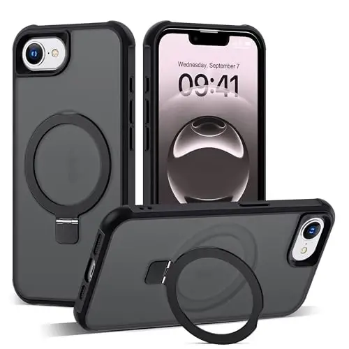 SKYLMW Compatible with iPhone 16E Case with Invisible Magnetic O-Ring Stand Military-Grade Translucent Case for iPhone 16E 6.1