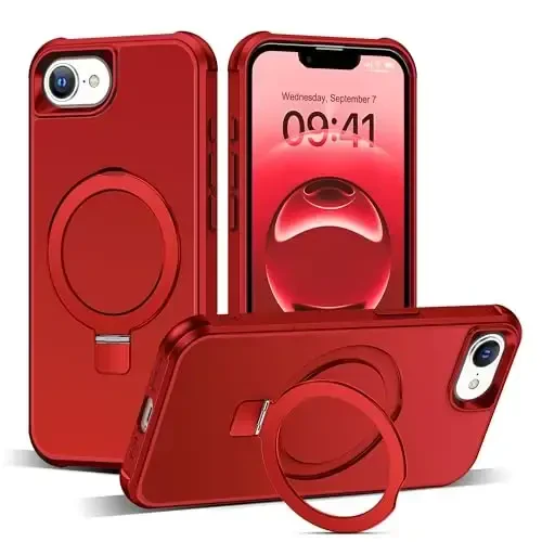 SKYLMW Compatible with iPhone 16E Case with Invisible Magnetic O-Ring Stand Military-Grade Case for iPhone 16E 6.1