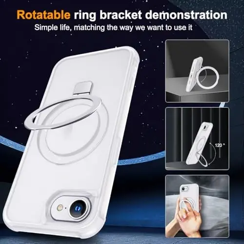 SKYLMW Compatible with iPhone 16E Case with Invisible Magnetic O-Ring Stand Military-Grade Phone Case for iPhone 16E 6.1