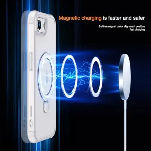 SKYLMW Compatible with iPhone 16E Case with Invisible Magnetic O-Ring Stand Military-Grade Phone Case for iPhone 16E 6.1