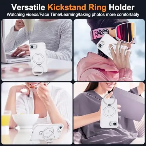 SKYLMW Compatible with iPhone 16E Case with Invisible Magnetic O-Ring Stand Military-Grade Phone Case for iPhone 16E 6.1