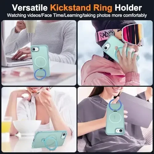 SKYLMW Compatible with iPhone 16E Case with Invisible Magnetic O-Ring Stand Military-Grade Translucent Case for iPhone 16E 6.1