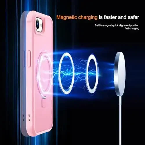 SKYLMW iPhone 16E uchun g'ilof, ko'rinmas magnit O-Ring stendli, harbiy darajadagi yarim shaffof g'ilof iPhone 16E 6.1