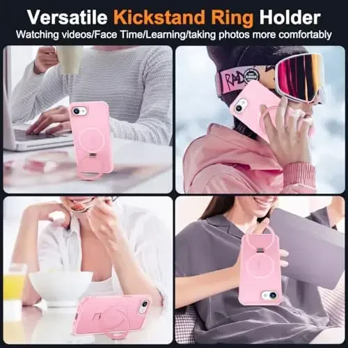 SKYLMW iPhone 16E uchun g'ilof, ko'rinmas magnit O-Ring stendli, harbiy darajadagi yarim shaffof g'ilof iPhone 16E 6.1