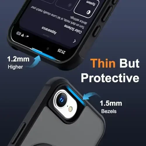 SKYLMW iPhone 16E uchun g‘ilof, ko‘rinmas magnit O-ring stendli, harbiy standartdagi yarim shaffof g‘ilof iPhone 16E 6.1