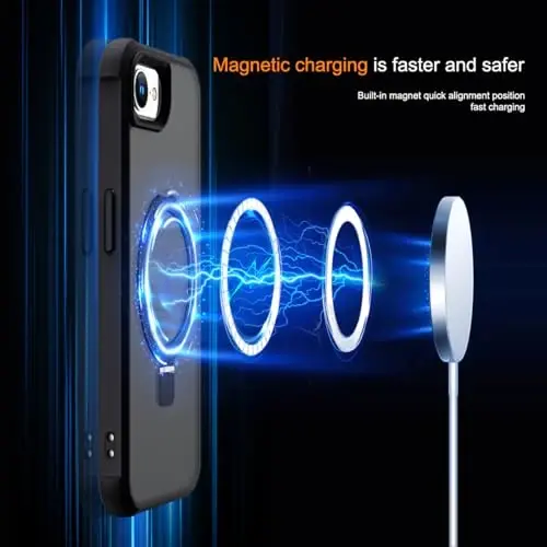 SKYLMW iPhone 16E uchun g‘ilof, ko‘rinmas magnit O-ring stendli, harbiy standartdagi yarim shaffof g‘ilof iPhone 16E 6.1