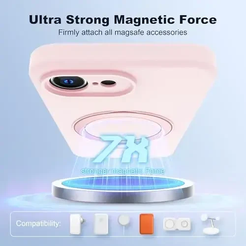 SKYLMW iPhone 16e uchun magnitli ko'rinmas stendli, Mag-Safe bilan mos, harbiy standartlarda zarbga chidamli silikon telefon g'iloflari ayollar va erkaklar uchun 6.1'', pushti - 3
