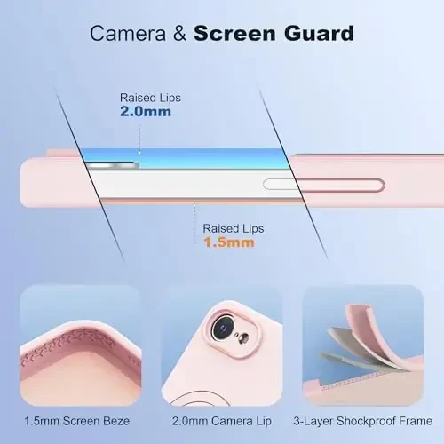 SKYLMW iPhone 16e uchun magnitli ko'rinmas stendli, Mag-Safe bilan mos, harbiy standartlarda zarbga chidamli silikon telefon g'iloflari ayollar va erkaklar uchun 6.1'', pushti - 4