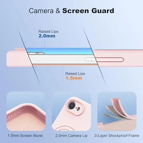 SKYLMW iPhone 16e uchun magnitli ko'rinmas stendli, Mag-Safe bilan mos, harbiy standartlarda zarbga chidamli silikon telefon g'iloflari ayollar va erkaklar uchun 6.1'', pushti - 4