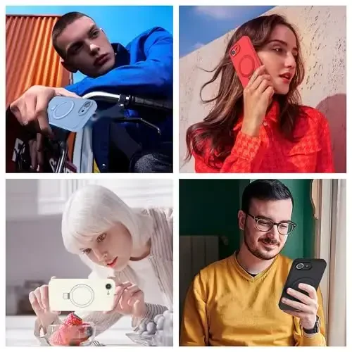 SKYLMW iPhone 16e uchun mo'ljallangan g'ilof, magnitli ko'rinmas stend bilan, Mag-Safe bilan mos keladi, harbiy standartda tushishga chidamli, zarbaga bardoshli silikon telefon g'iloflari ayollar va erkaklar uchun 6.1'', qora - 6