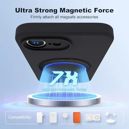 SKYLMW iPhone 16e uchun mo'ljallangan g'ilof, magnitli ko'rinmas stend bilan, Mag-Safe bilan mos keladi, harbiy standartda tushishga chidamli, zarbaga bardoshli silikon telefon g'iloflari ayollar va erkaklar uchun 6.1'', qora - 3