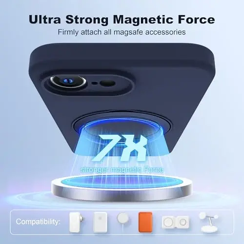 SKYLMW iPhone 16e uchun mo'ljallangan, magnitli ko'rinmas stendga ega g'ilof Mag-Safe bilan mos keladi, harbiy sinovdan o'tgan zarbaga chidamli silikon telefon g'iloflari ayollar va erkaklar uchun 6.1'', to'q ko'k - 3