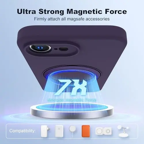 SKYLMW iPhone 16e uchun moʻljallangan magnitli koʻrinmas stendli gʻilof Mag-Safe bilan mos keladi Harbiy darajadagi zarbaga chidamli silikon ayollar va erkaklar uchun telefon gʻiloflari 6,1 dyuym, binafsha - 3