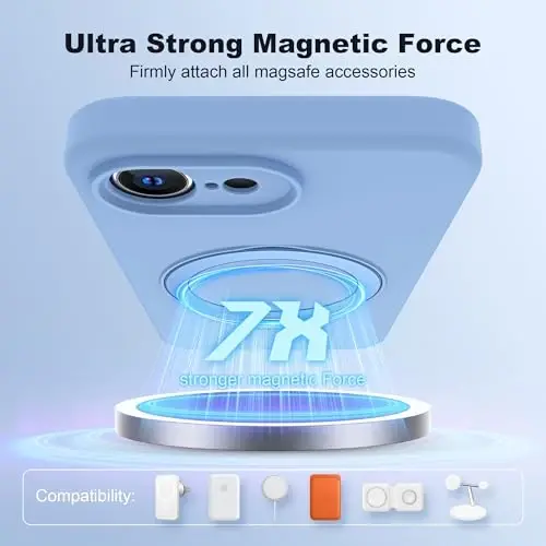 SKYLMW iPhone 16e uchun mo'ljallangan magnitli ko'rinmas stendli g'ilof Mag-Safe bilan mos keladi Harbiy tomchiga chidamli zarbga chidamli silikon telefon g'iloflari ayollar erkaklar uchun 6.1'', Moviy - 3