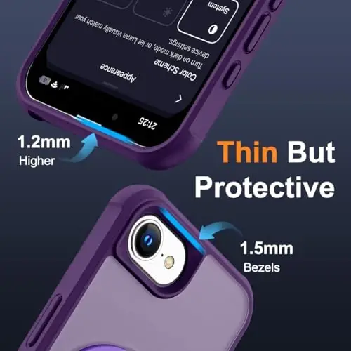 SKYLMW iPhone 16E uchun mos keladigan g'ilof, ko'rinmas magnit O-Ring stendli, harbiy standartdagi yarim shaffof g'ilof iPhone 16E 6.1