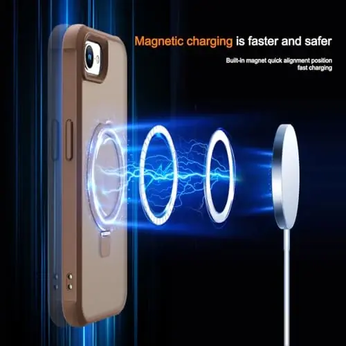 SKYLMW iPhone 16E uchun mos keladigan, ko'rinmas magnit O-Ring stendga ega, harbiy darajadagi yarim shaffof g'ilof iPhone 16E 6.1