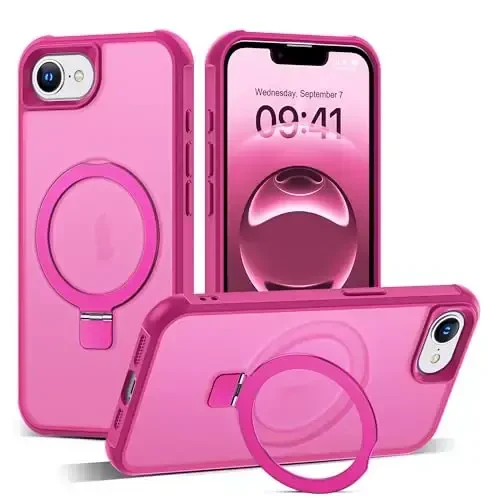 SKYLMW iPhone 16E uchun mos keladigan, ko'rinmas magnit O-Ring stendiga ega harbiy standartdagi yarim shaffof g'ilof iPhone 16E 6.1