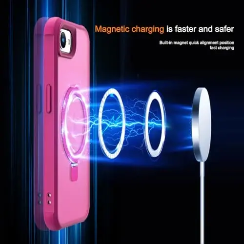 SKYLMW iPhone 16E uchun mos keladigan, ko'rinmas magnit O-Ring stendiga ega harbiy standartdagi yarim shaffof g'ilof iPhone 16E 6.1