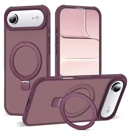 SKYLMW iPhone 17 Air bilan mos keladi, ko'rinmas magnit O-Ring stendga ega harbiy darajadagi shaffof telefon qutisi iPhone 17 Air 6.5