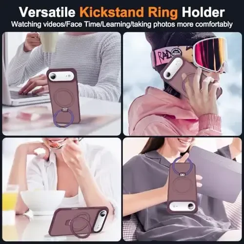 SKYLMW iPhone 17 Air bilan mos keladi, ko'rinmas magnit O-Ring stendga ega harbiy darajadagi shaffof telefon qutisi iPhone 17 Air 6.5